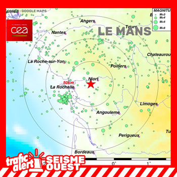 Seisme détecté avec épicentre en Charente-Maritime